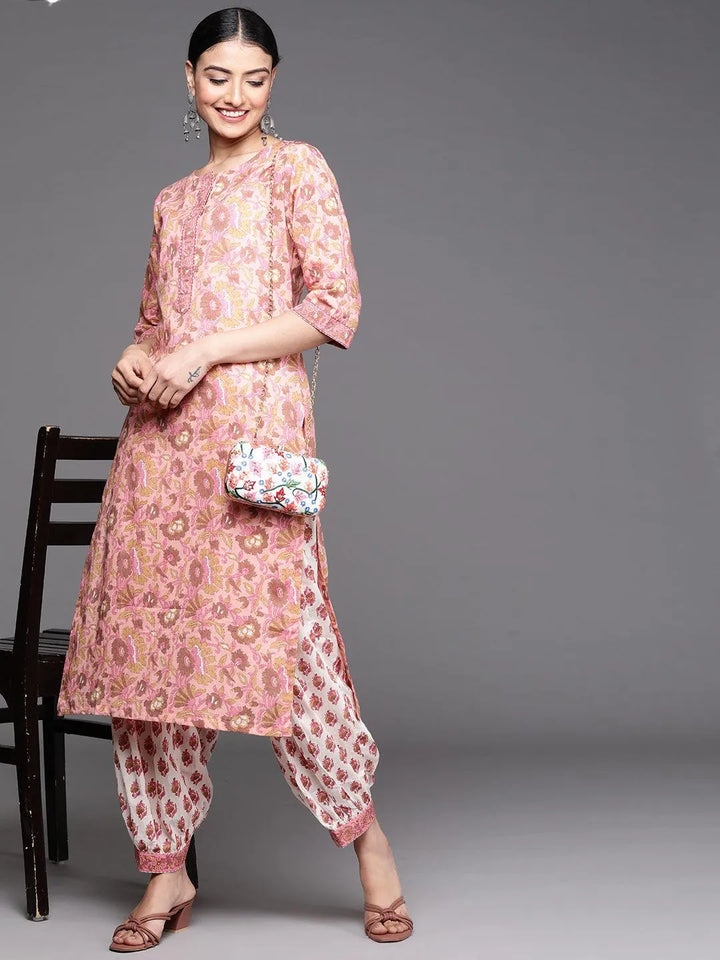 Pink Printed Cotton Kurta - Libas