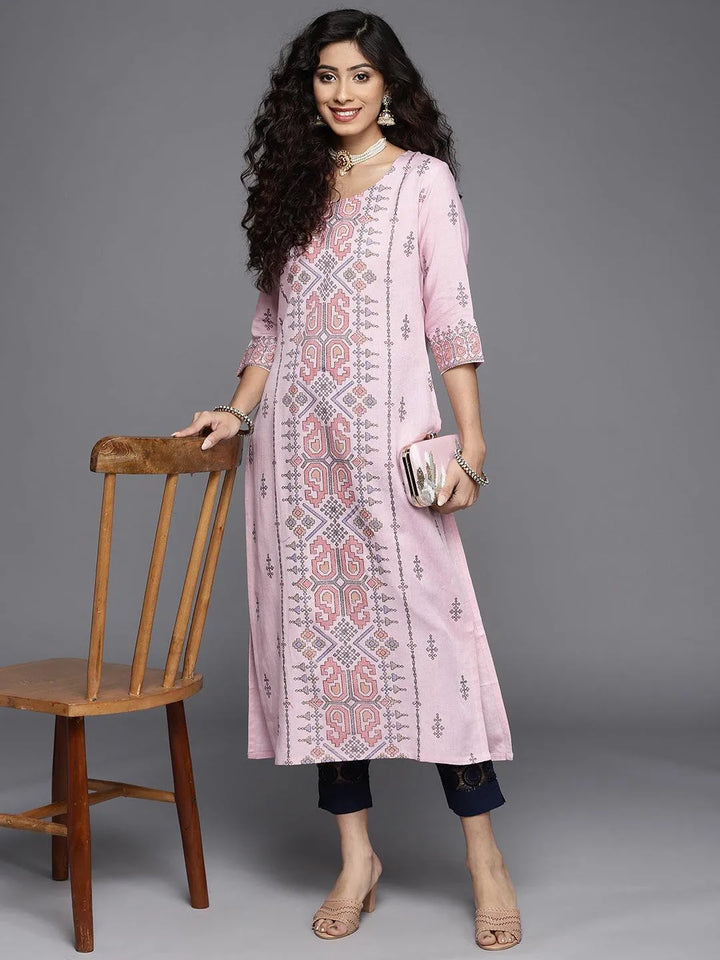 Pink Printed Cotton Kurta - Libas