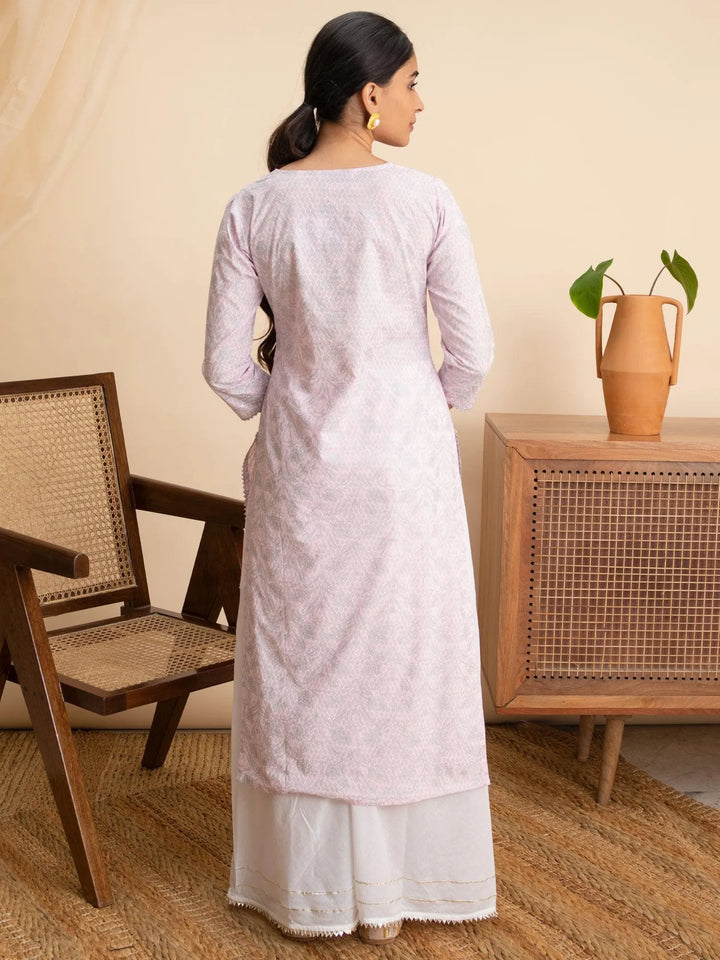 Pink Printed Cotton Kurta - Libas