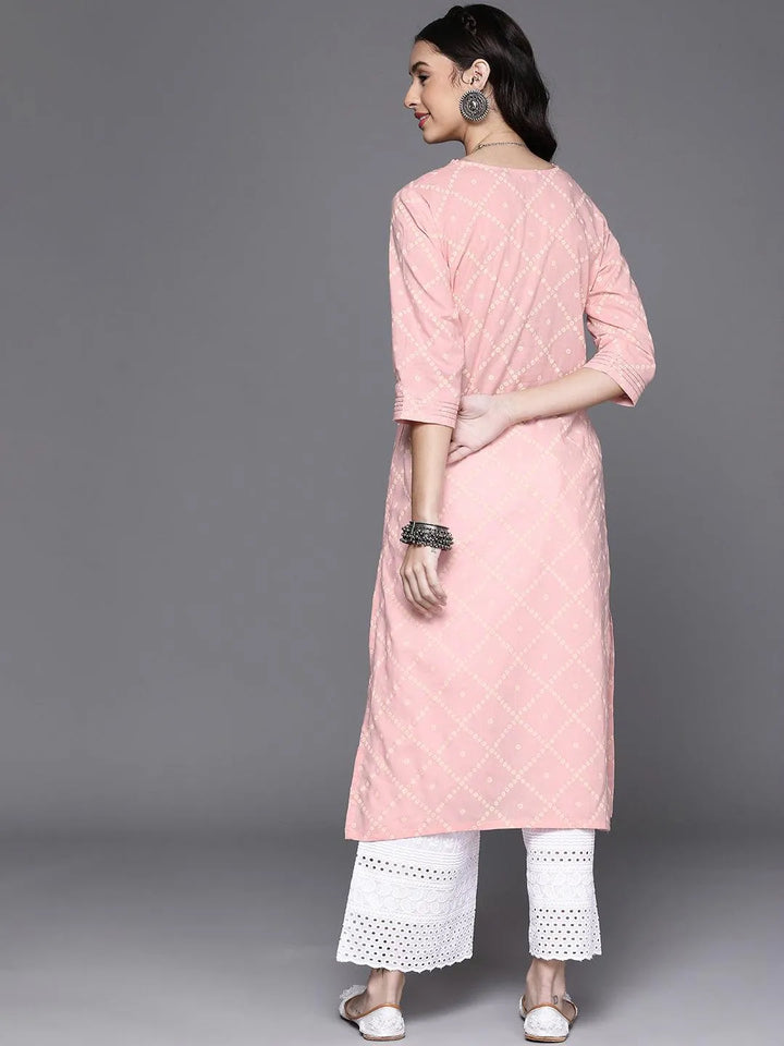 Pink Printed Cotton Kurta - Libas