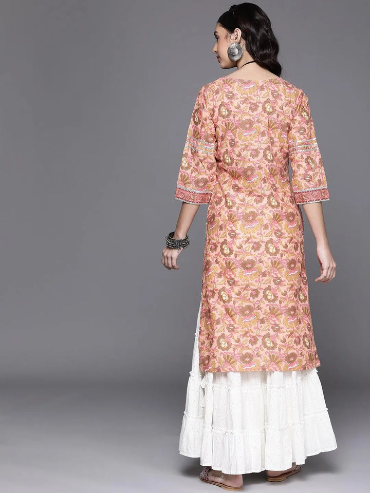 Pink Printed Cotton Kurta - Libas