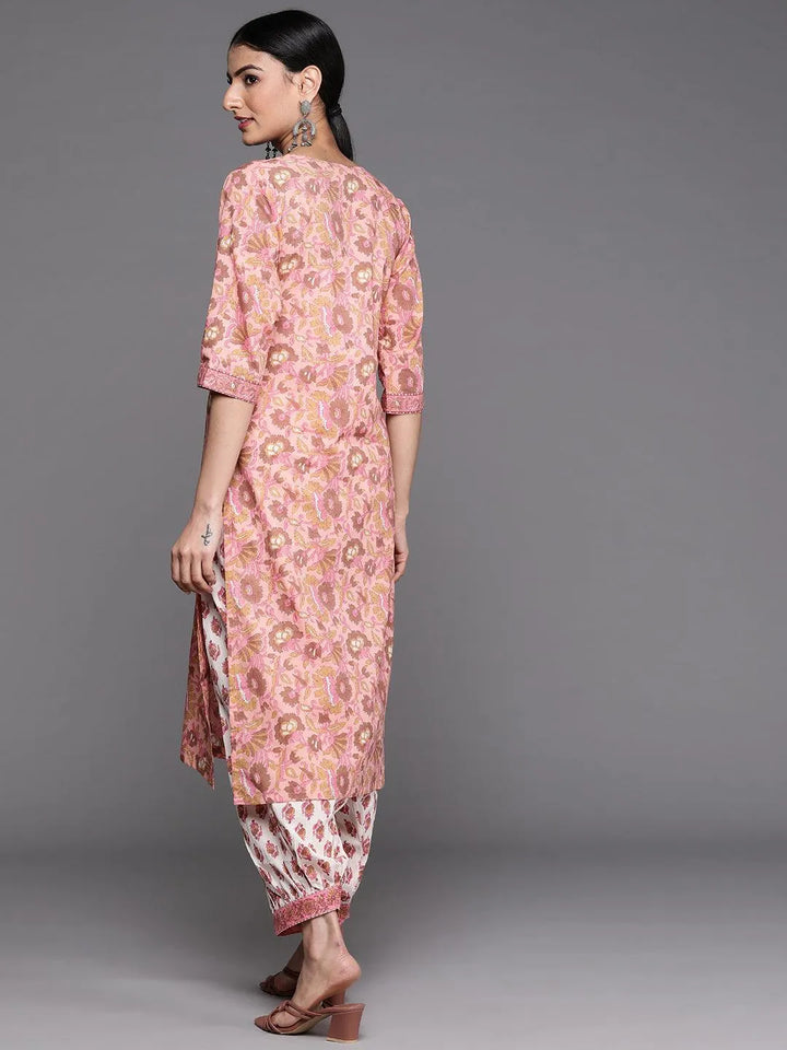 Pink Printed Cotton Kurta - Libas