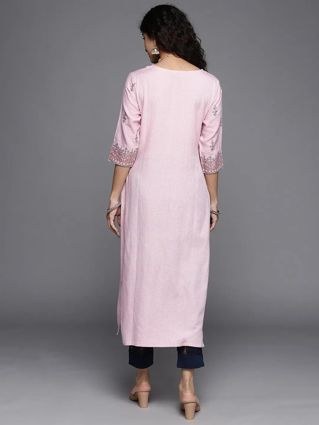 Pink Printed Cotton Kurta - Libas