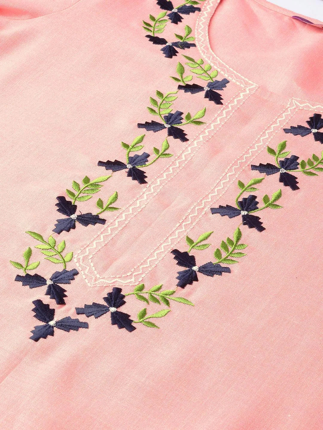 Pink Printed Cotton Kurta - Libas