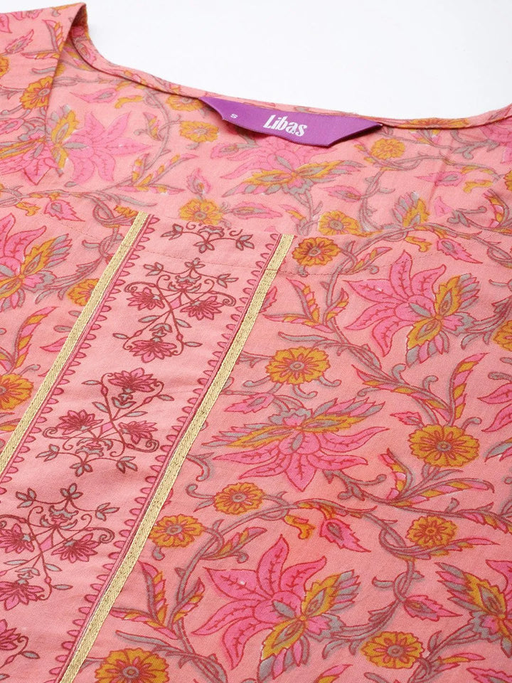 Pink Printed Cotton Kurta - Libas