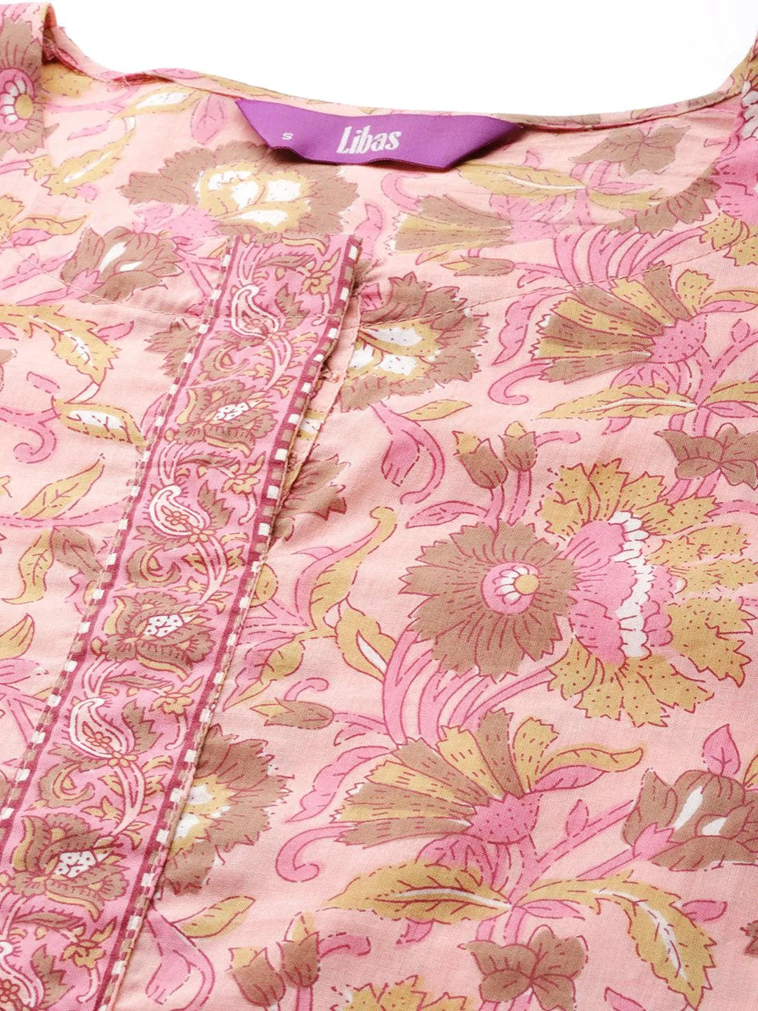 Pink Printed Cotton Kurta - Libas