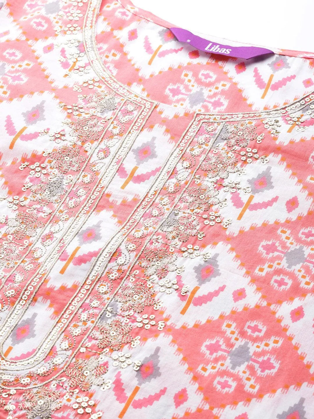 Pink Printed Cotton Kurta - Libas