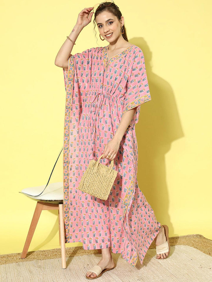 Pink Printed Cotton Night Dress - Libas