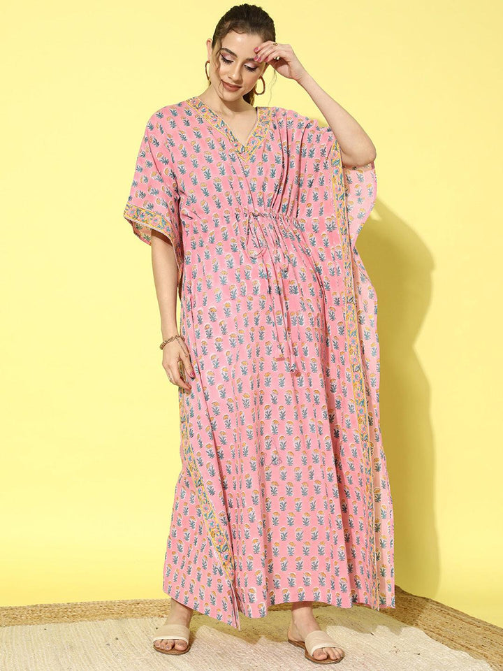 Pink Printed Cotton Night Dress - Libas