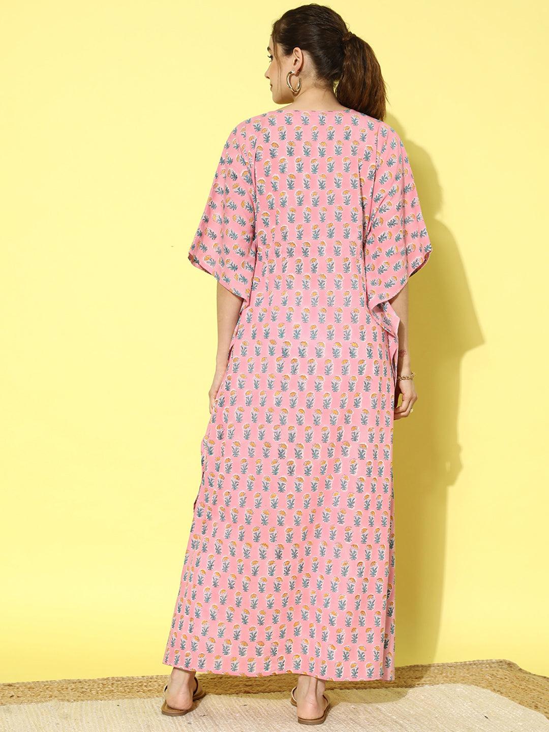 Pink Printed Cotton Night Dress - Libas