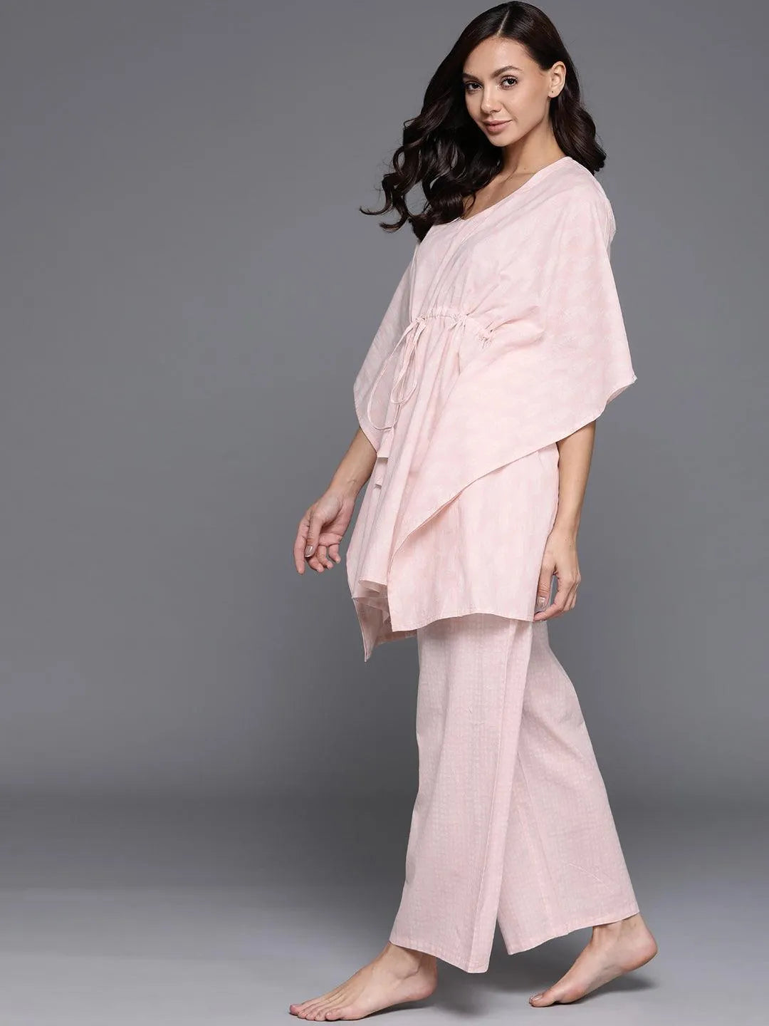 Pink Printed Cotton Night Suit - Libas