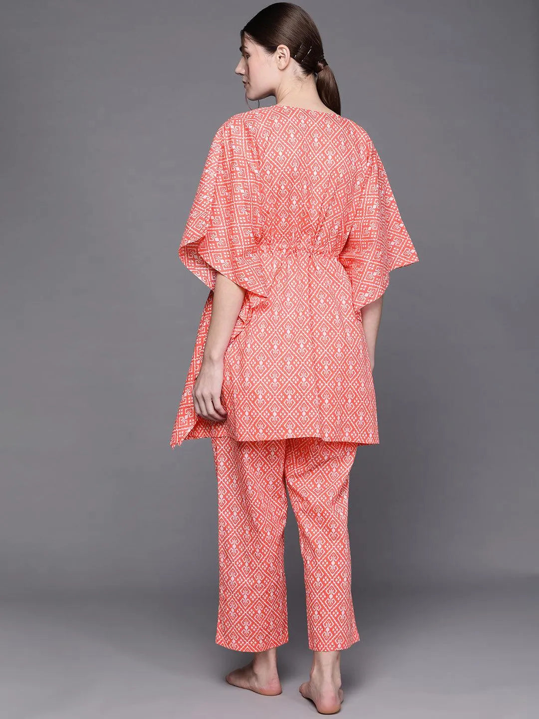 Pink Printed Cotton Night Suit - Libas 