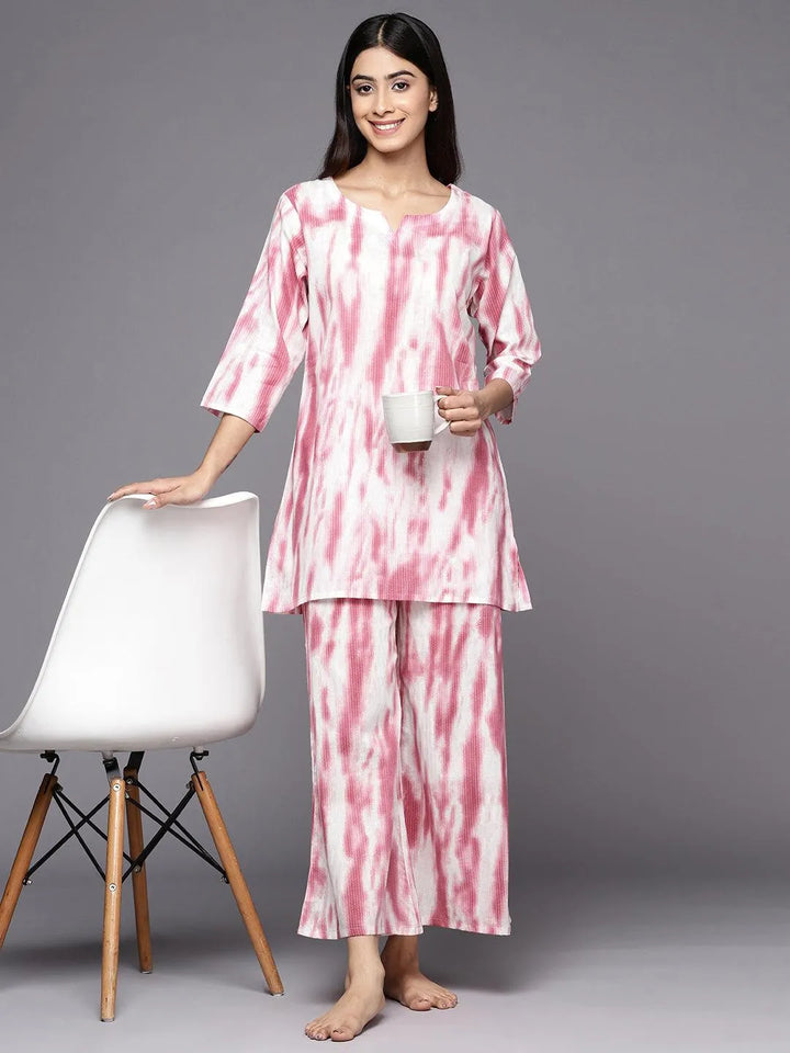 Pink Printed Cotton Night Suit - Libas