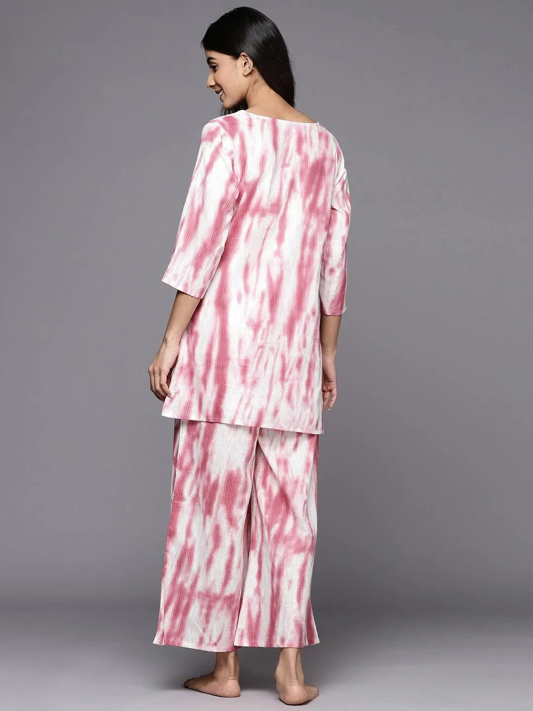 Pink Printed Cotton Night Suit - Libas 