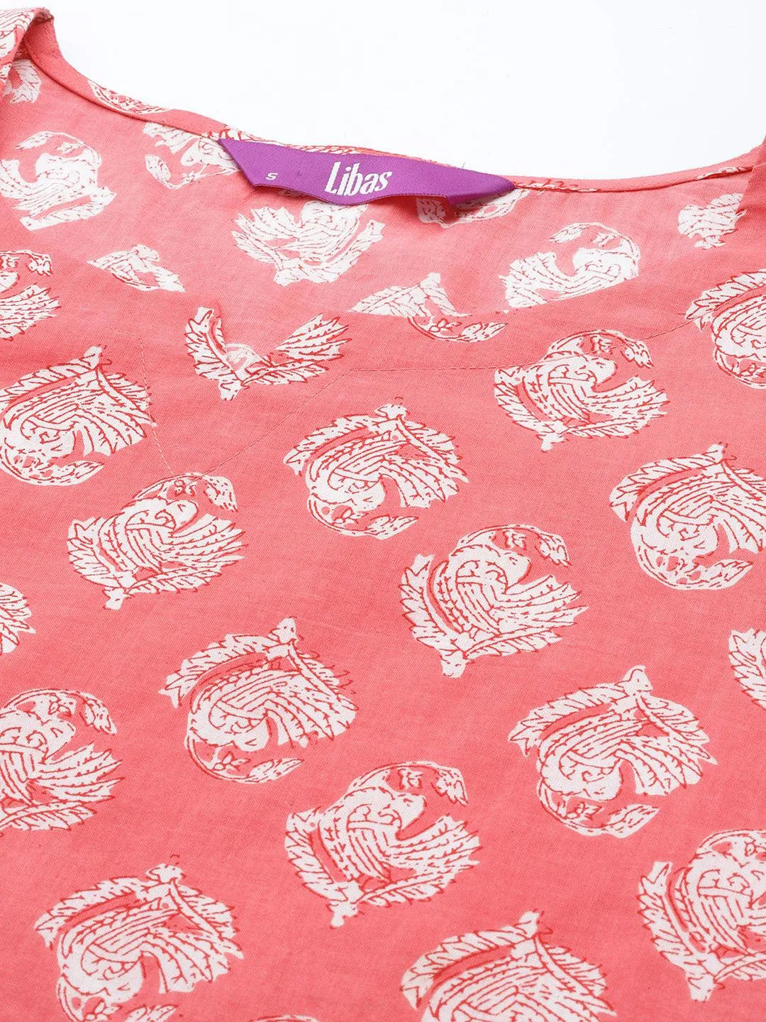 Pink Printed Cotton Night Suit - Libas 