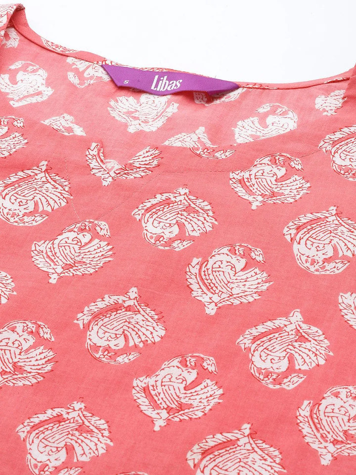 Pink Printed Cotton Night Suit - Libas