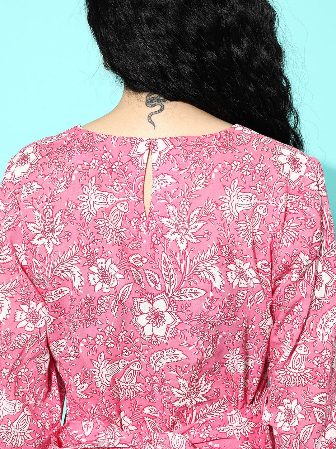 Pink Printed Cotton Night Suit - Libas