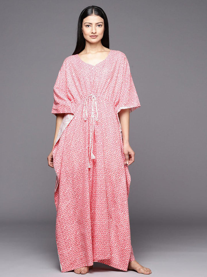 Pink Printed Cotton Nightdress - Libas