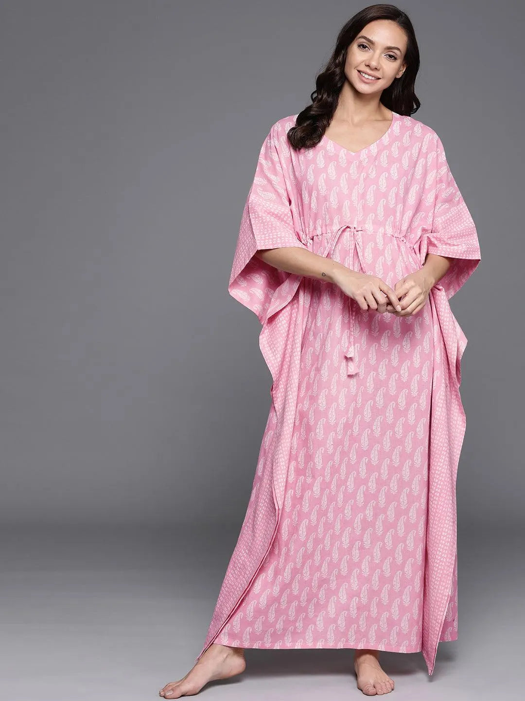 Pink Printed Cotton Nightdress - Libas