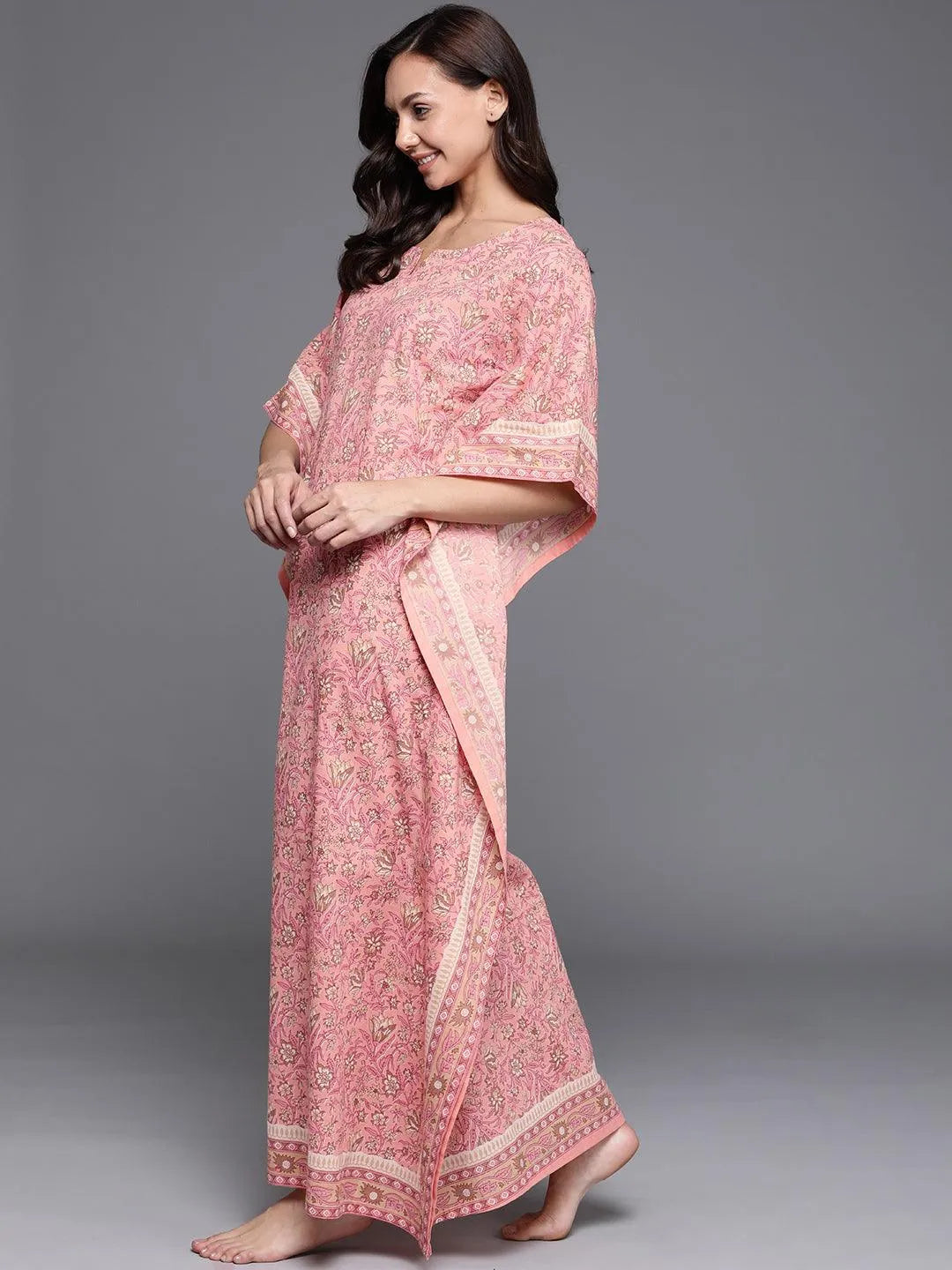 Pink Printed Cotton Nightdress - Libas