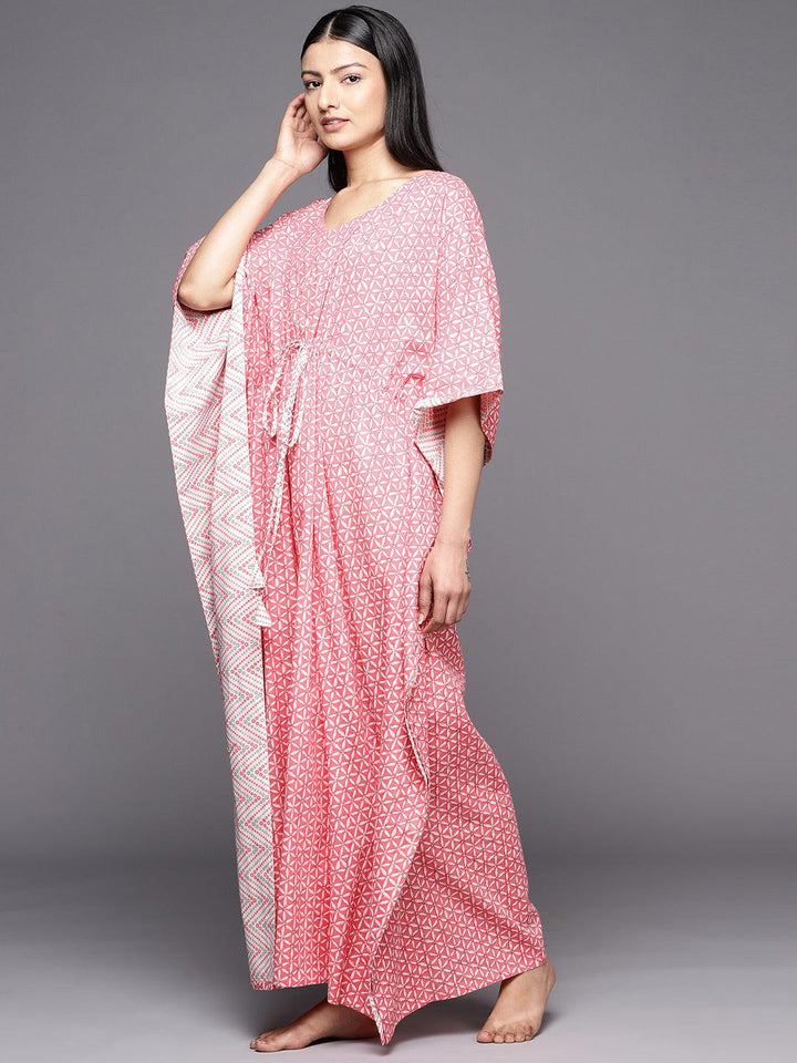 Pink Printed Cotton Nightdress - Libas