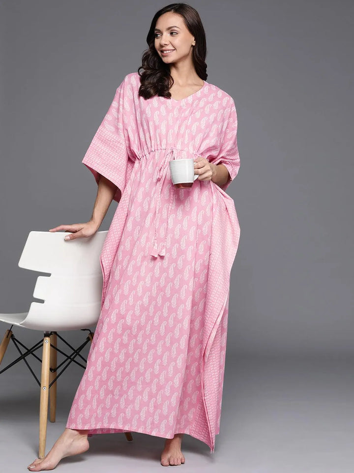 Pink Printed Cotton Nightdress - Libas