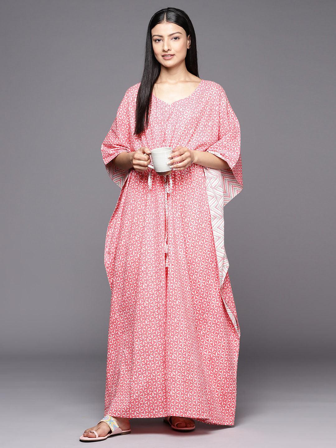 Pink Printed Cotton Nightdress - Libas