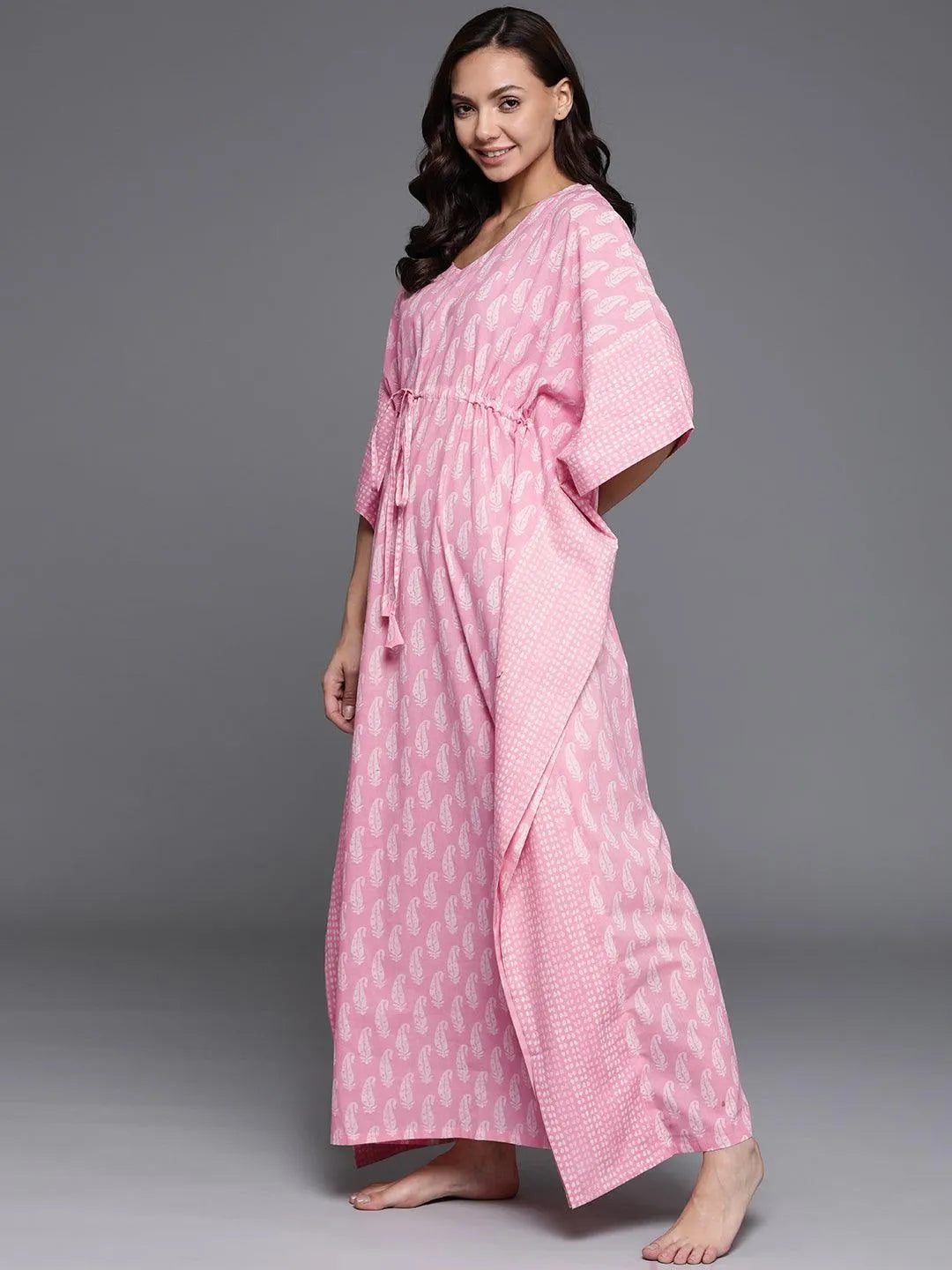 Pink Printed Cotton Nightdress - Libas