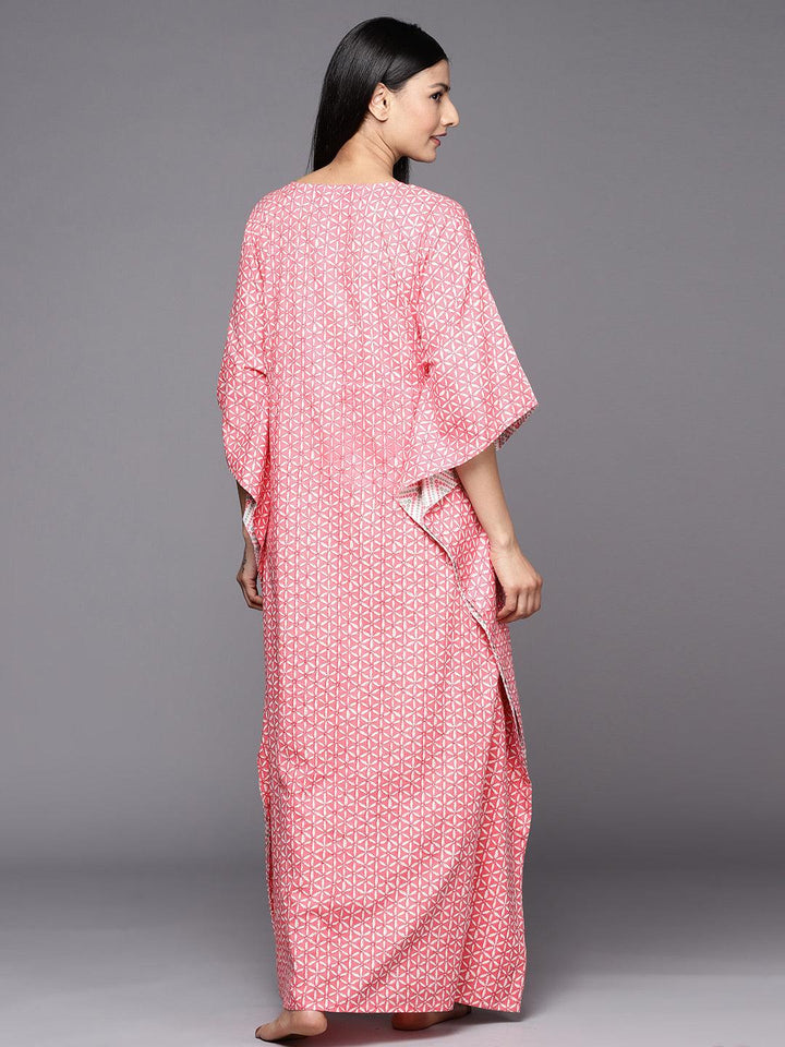 Pink Printed Cotton Nightdress - Libas