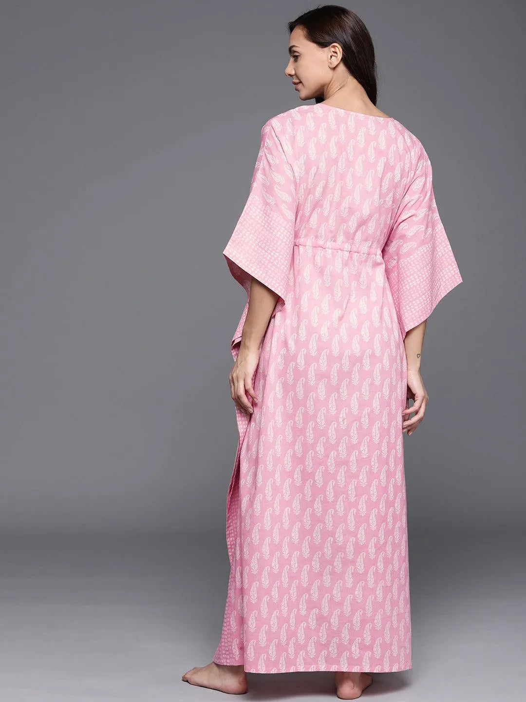 Pink Printed Cotton Nightdress - Libas