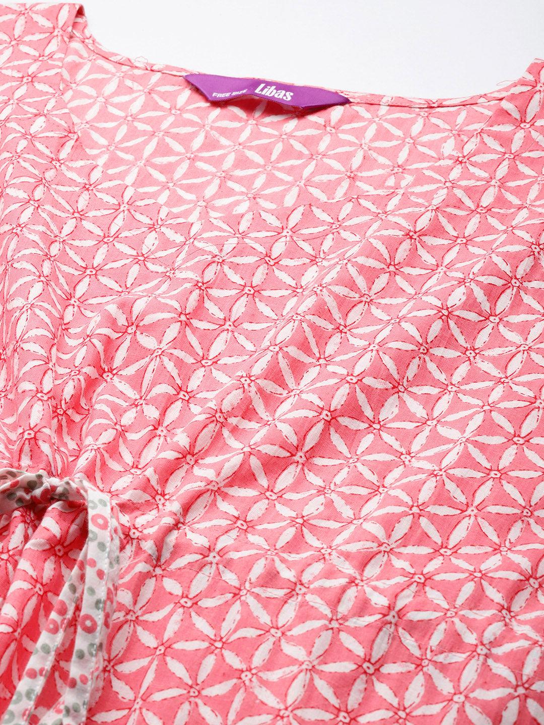 Pink Printed Cotton Nightdress - Libas