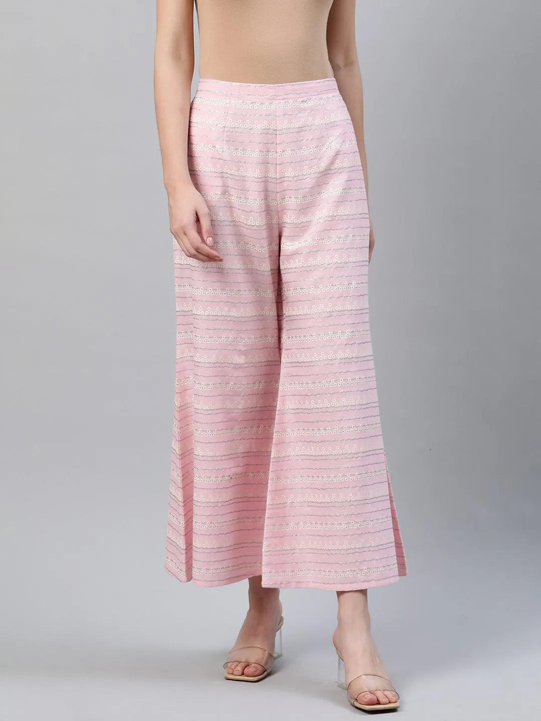 Pink Printed Cotton Palazzos - Libas