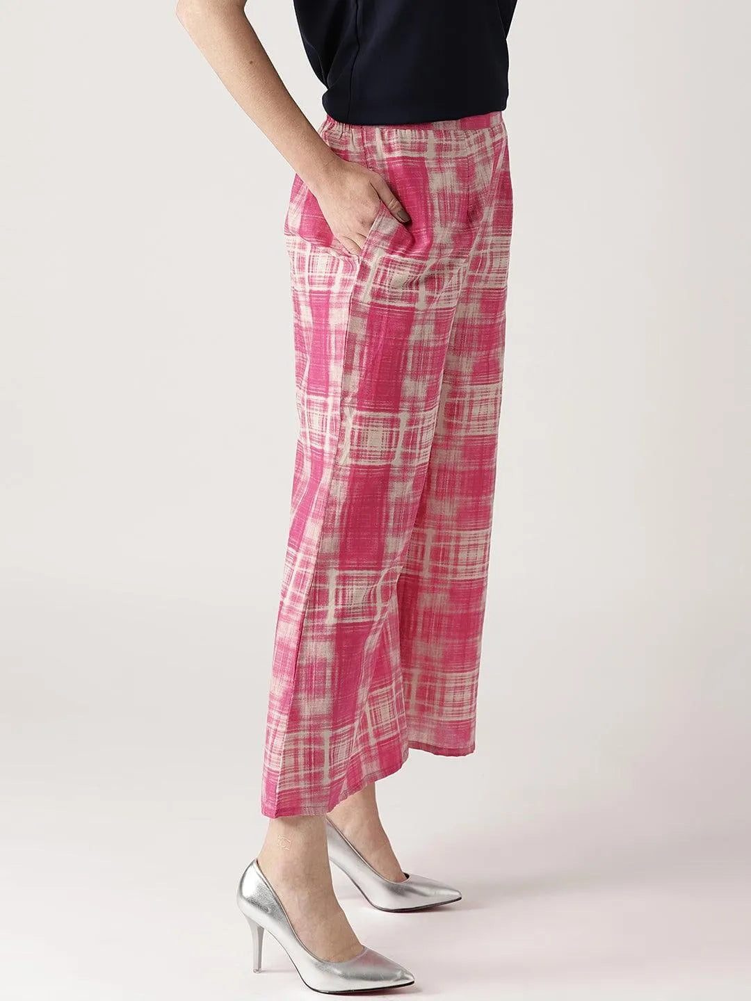 Pink Printed Cotton Palazzos - Libas 