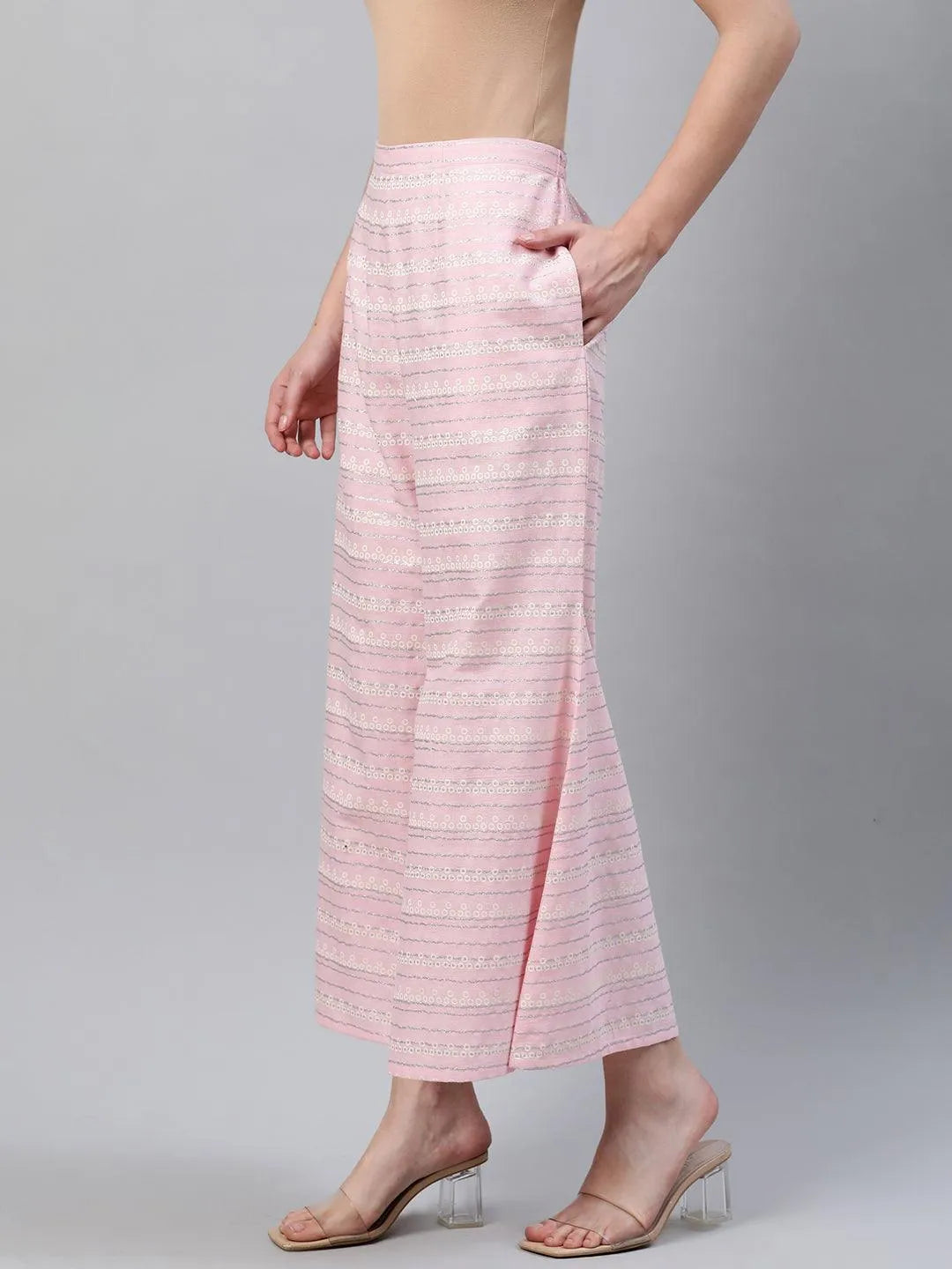 Pink Printed Cotton Palazzos - Libas