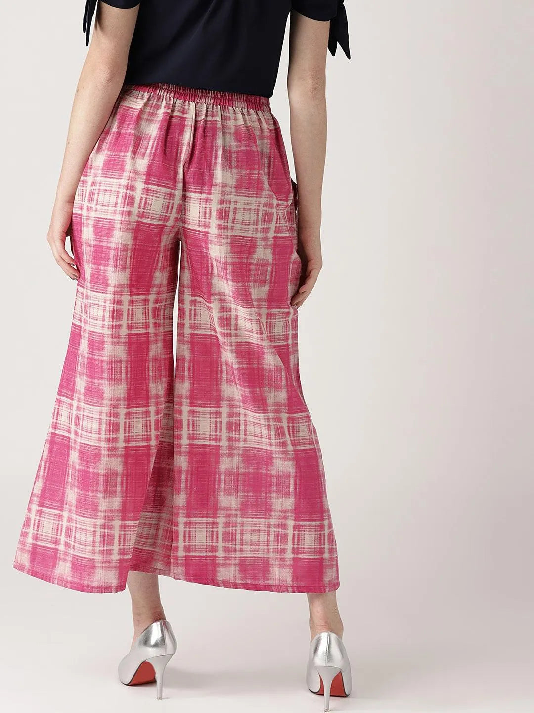 Pink Printed Cotton Palazzos - Libas 