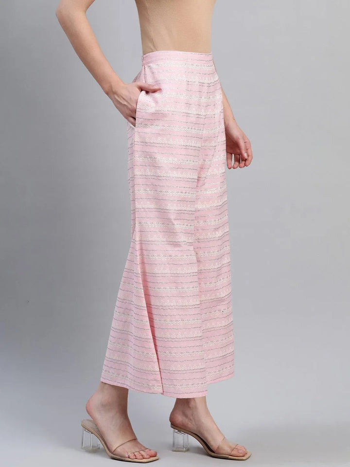 Pink Printed Cotton Palazzos - Libas