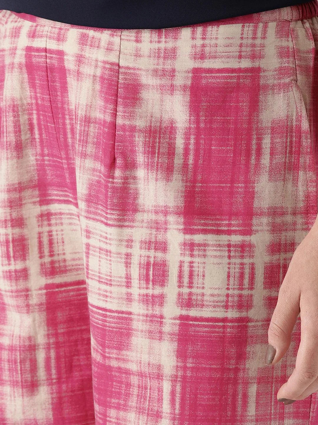 Pink Printed Cotton Palazzos - Libas 