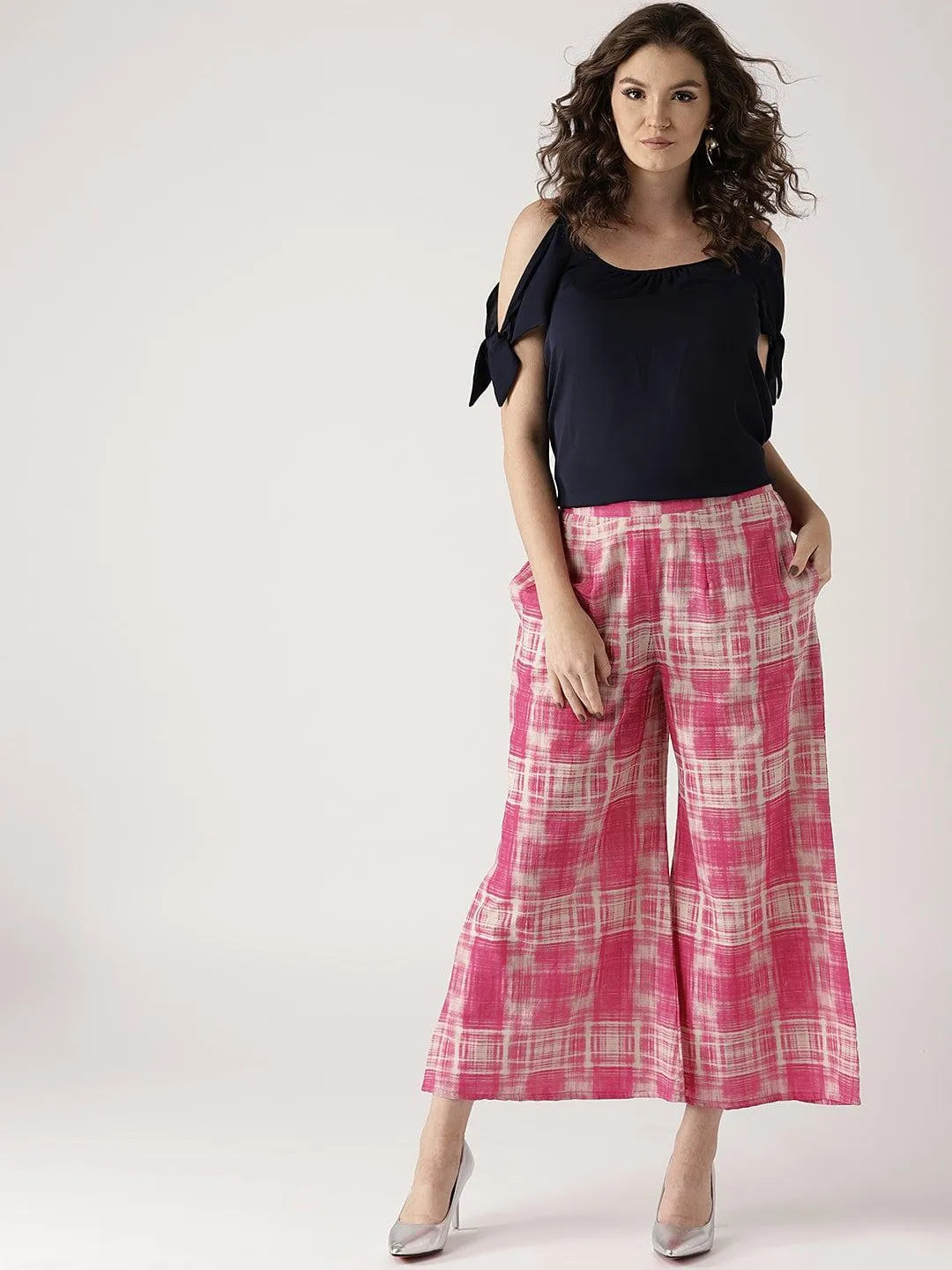 Pink Printed Cotton Palazzos - Libas 