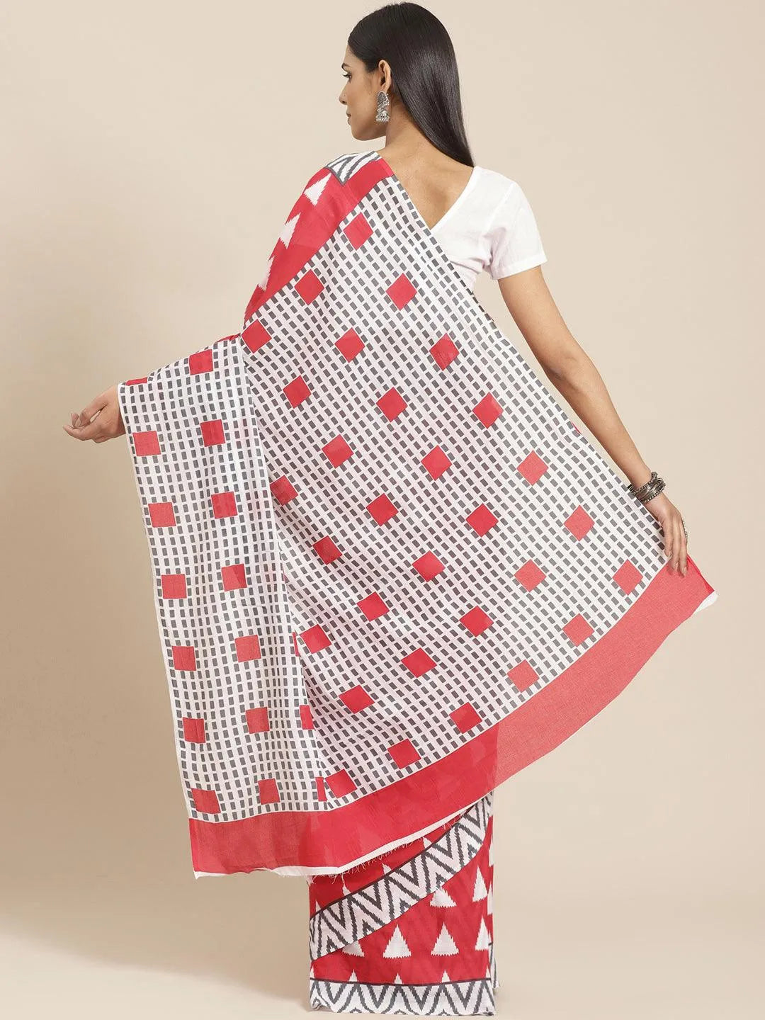 Pink Printed Cotton Saree - Libas 