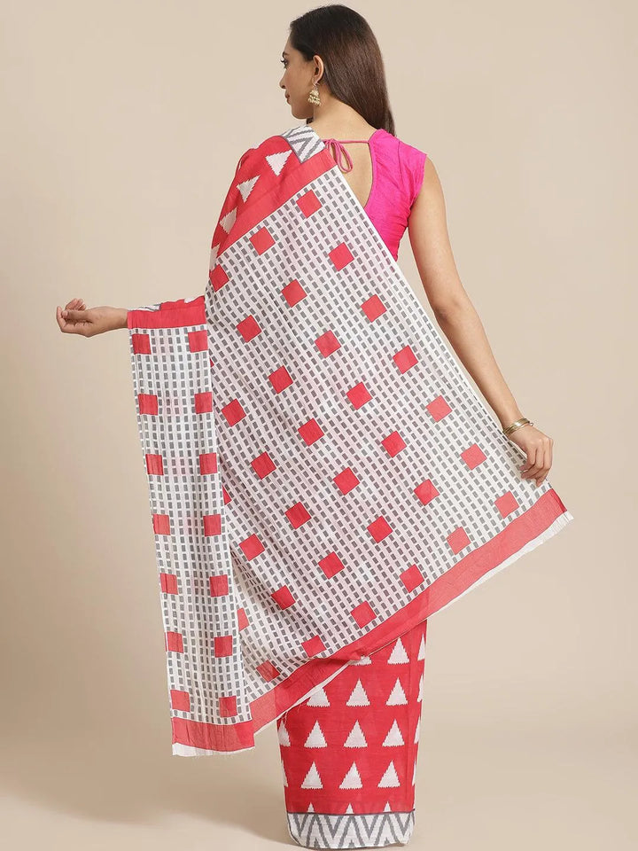 Pink Printed Cotton Saree - Libas