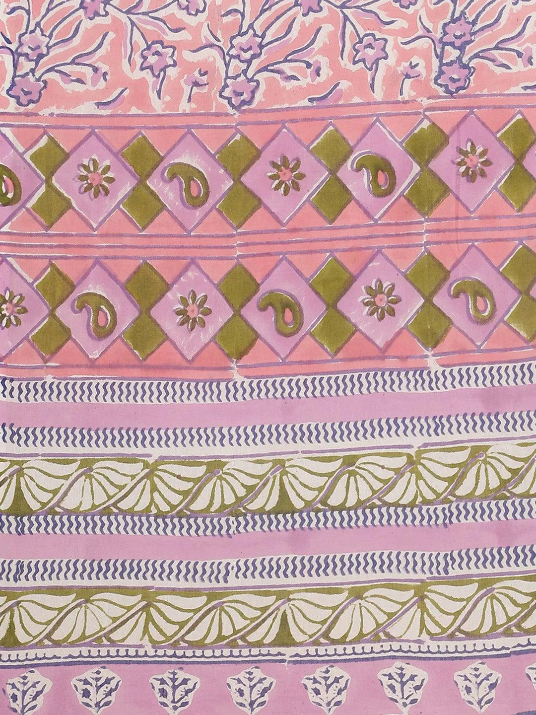 Pink Printed Cotton Saree - Libas 