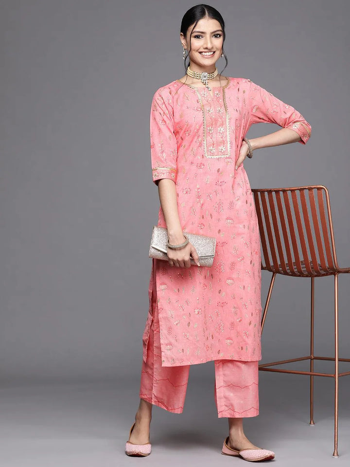 Pink Printed Cotton Silk Kurta - Libas