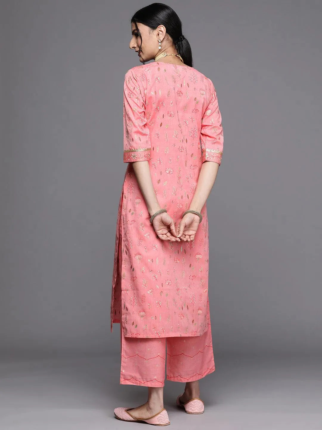 Pink Printed Cotton Silk Kurta - Libas