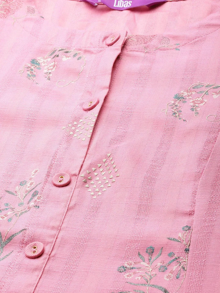 Pink Printed Cotton Silk Kurta - Libas