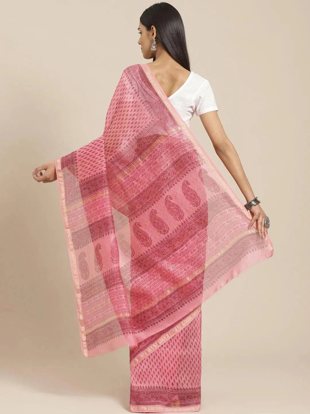 

Pink Printed Cotton Silk Saree