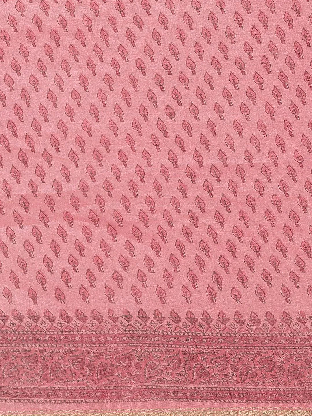 Pink Printed Cotton Silk Saree - Libas