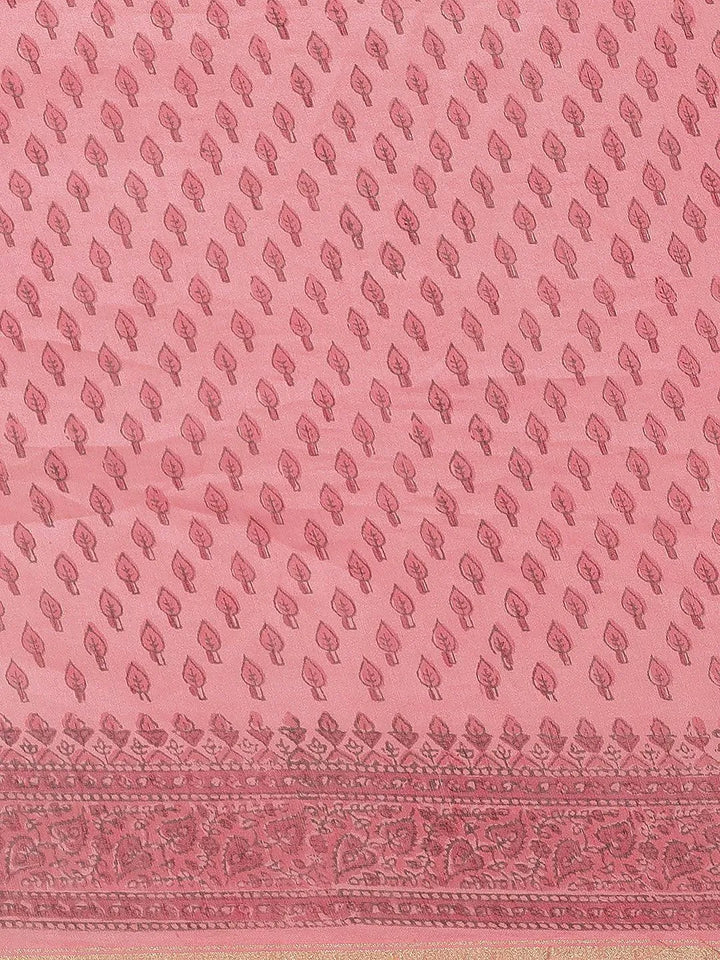 Pink Printed Cotton Silk Saree - Libas