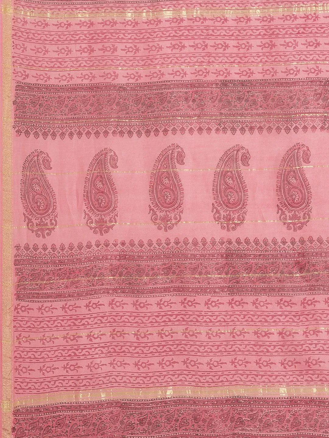 Pink Printed Cotton Silk Saree - Libas