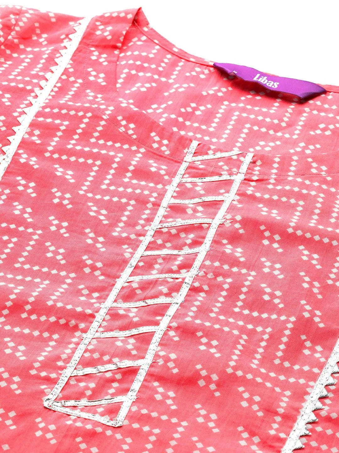 Pink Printed Cotton Straight Kurta - Libas