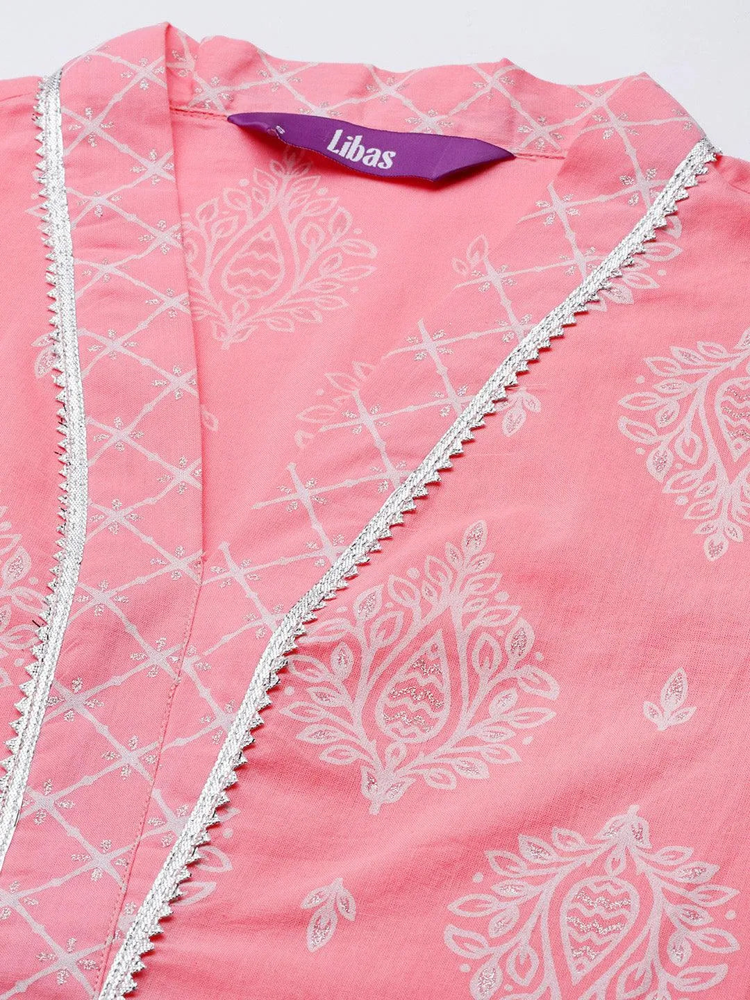 Pink Printed Cotton Straight Kurta - Libas